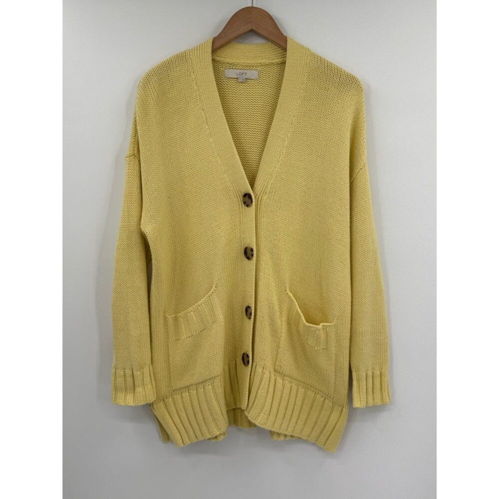 LOFT Oversized Knit Button Front Cardigan | Pale Yellow | Medium